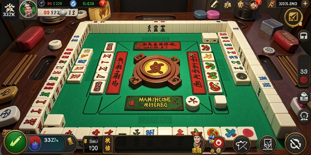 Tampilan gameplay menarik dari 33ZK dengan desain tile Mahjong.