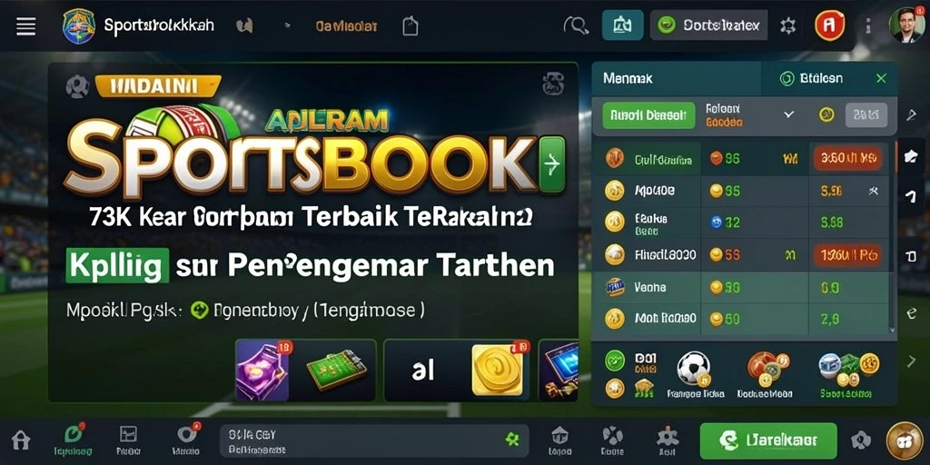 Screenshot utama 73K menunjukkan antarmuka aplikasi Sportsbook yang menarik.