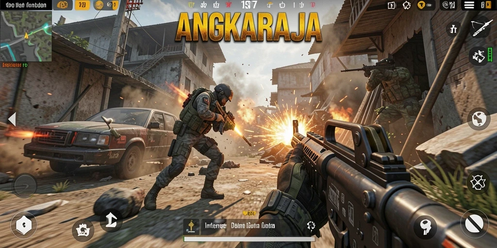 Tangkapan layar gameplay dari pertempuran mendebarkan di ANGKARAJA.