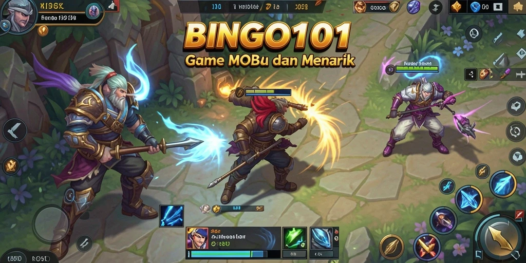 Tampilan gameplay seru dalam BINGO101 dengan aksi pertarungan MOBA.