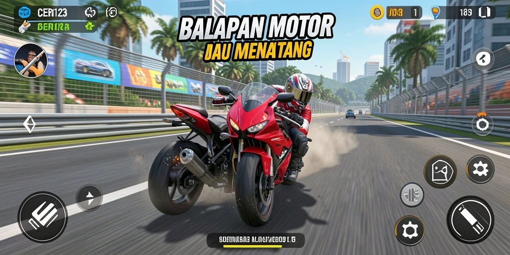 Tampilan gameplay balapan motor yang seru di CERI123.