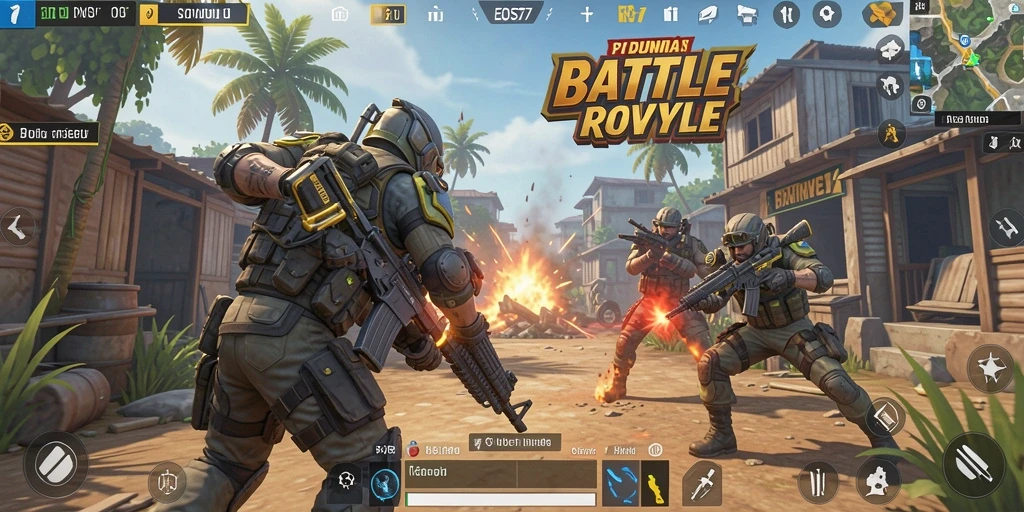 Gameplay intens di <strong>EOS77</strong> menampilkan aksi Battle Royale yang mendebarkan.