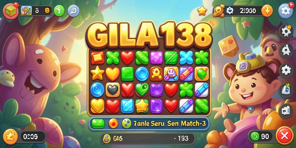 Tampilan gameplay seru GILA138 dengan grafis menarik dan tantangan Match-3.