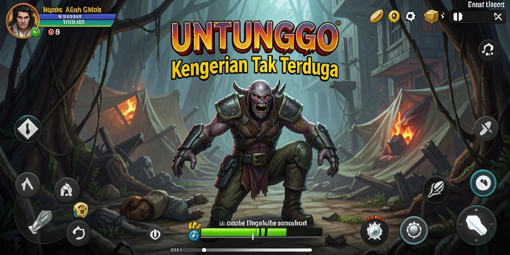 Tampilan gameplay UNTUNGGO yang menyeramkan dan menegangkan.