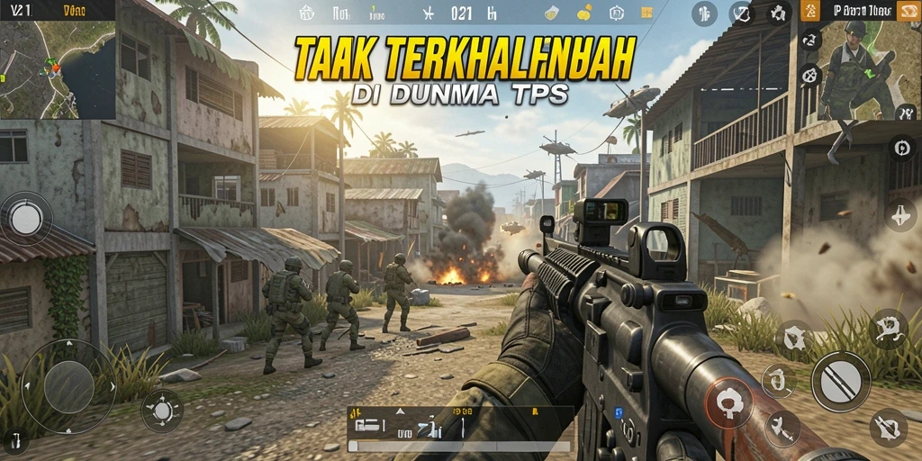 Screenshot V21 menampilkan aksi seru dalam gameplay TPS.